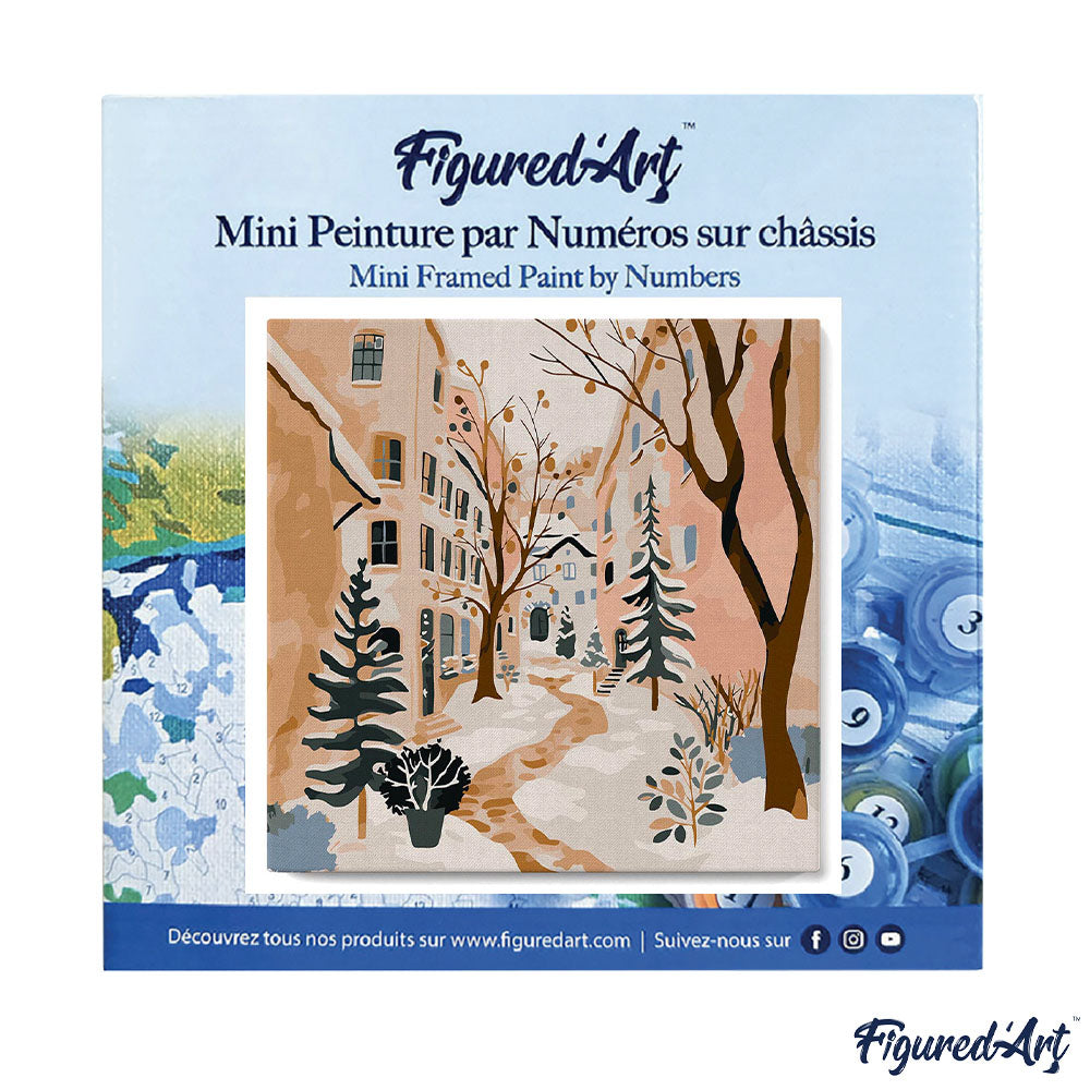 Mini Paint by numbers 8"x8" framed - Snowy Village
