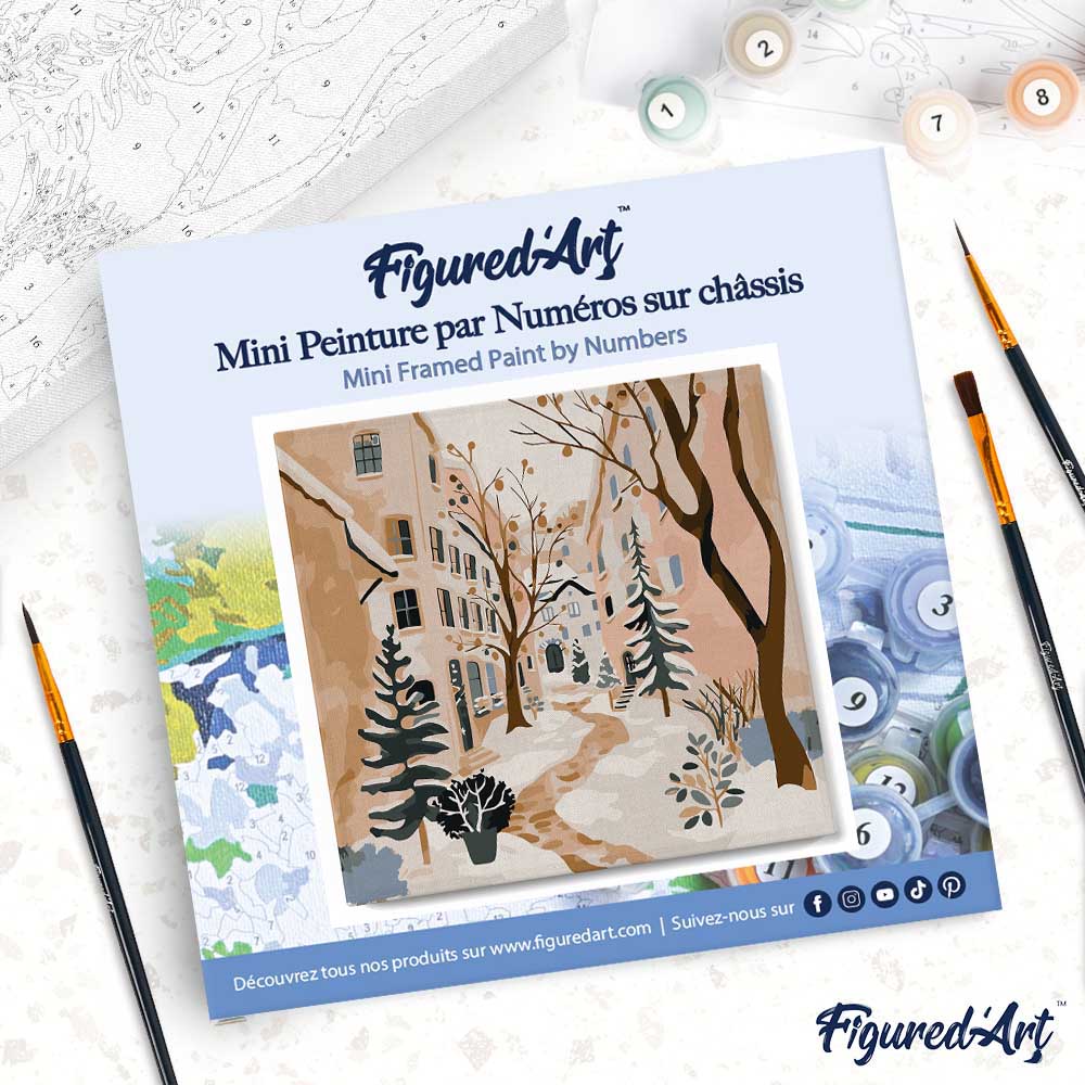 Mini Paint by numbers 8"x8" framed - Snowy Village