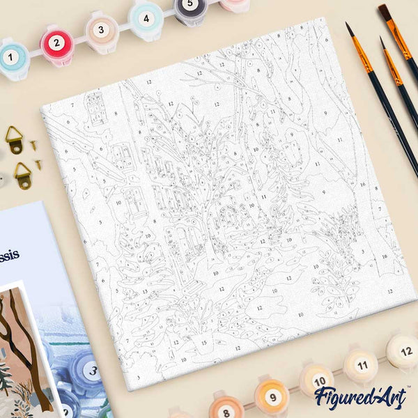 Mini Paint by numbers 8"x8" framed - Snowy Village