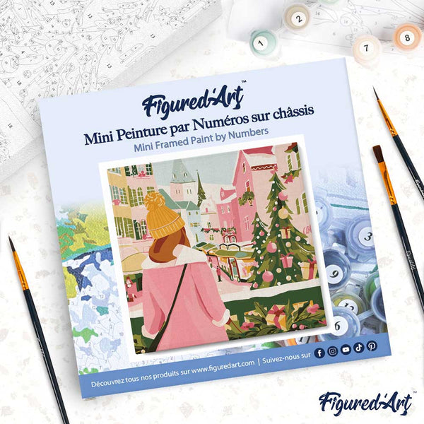 Mini Paint by numbers 8"x8" framed - Girl at Christmas Market