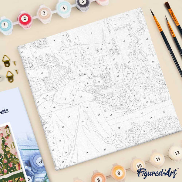 Mini Paint by numbers 8"x8" framed - Girl at Christmas Market