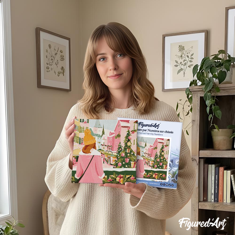 Mini Paint by numbers 8"x8" framed - Girl at Christmas Market