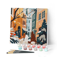 Load image into Gallery viewer, Paint by numbers kit Mini Paint by numbers 8"x8" framed - Snowy Alley Figured'Art