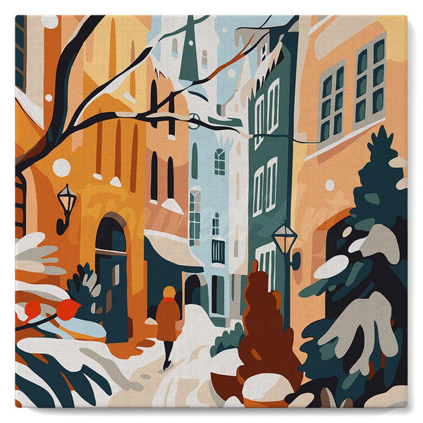 Paint by numbers kit Mini Paint by numbers 8"x8" framed - Snowy Alley Figured'Art