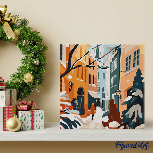 Mini Paint by numbers 8"x8" framed - Snowy Alley