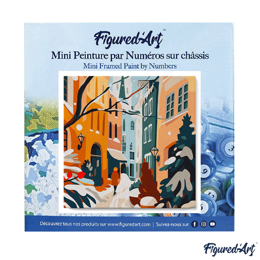 Mini Paint by numbers 8"x8" framed - Snowy Alley