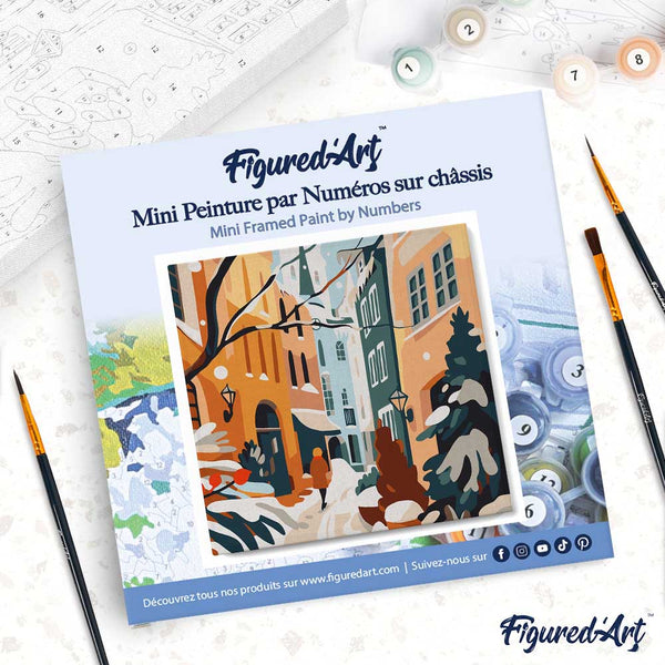 Mini Paint by numbers 8"x8" framed - Snowy Alley