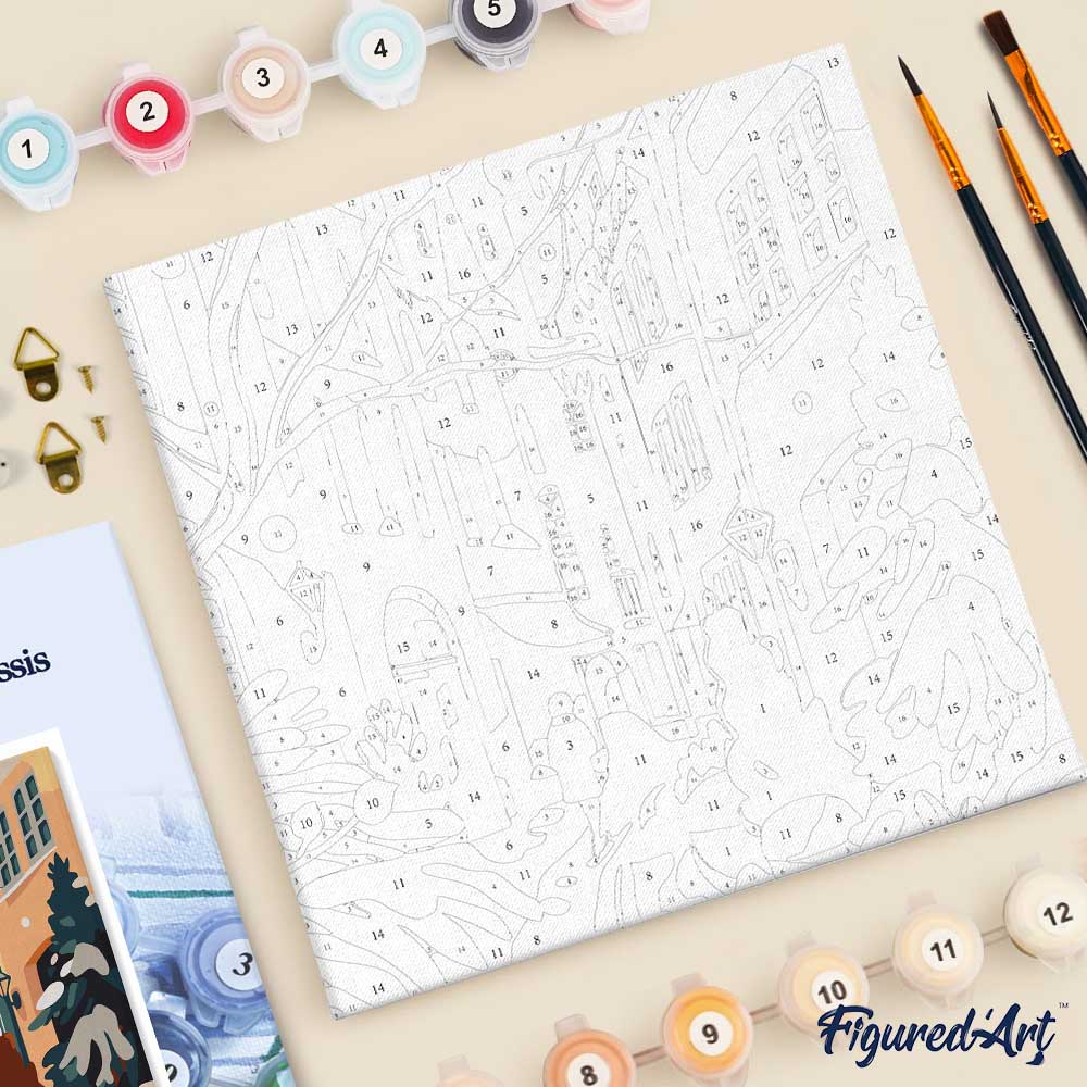 Mini Paint by numbers 8"x8" framed - Snowy Alley