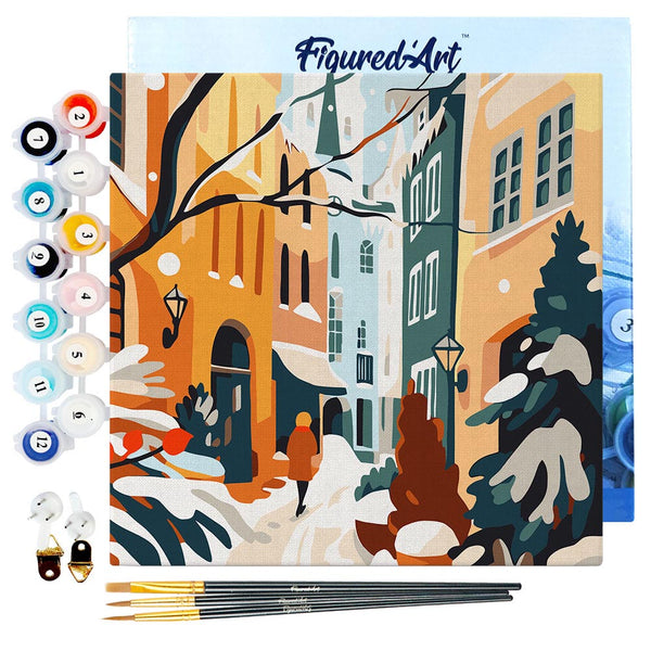 Mini Paint by numbers 8"x8" framed - Snowy Alley