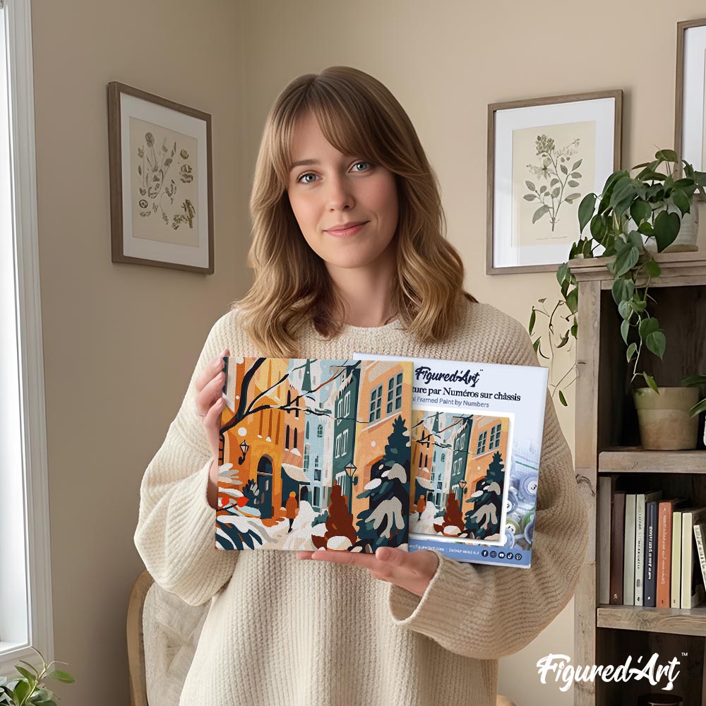 Mini Paint by numbers 8"x8" framed - Snowy Alley