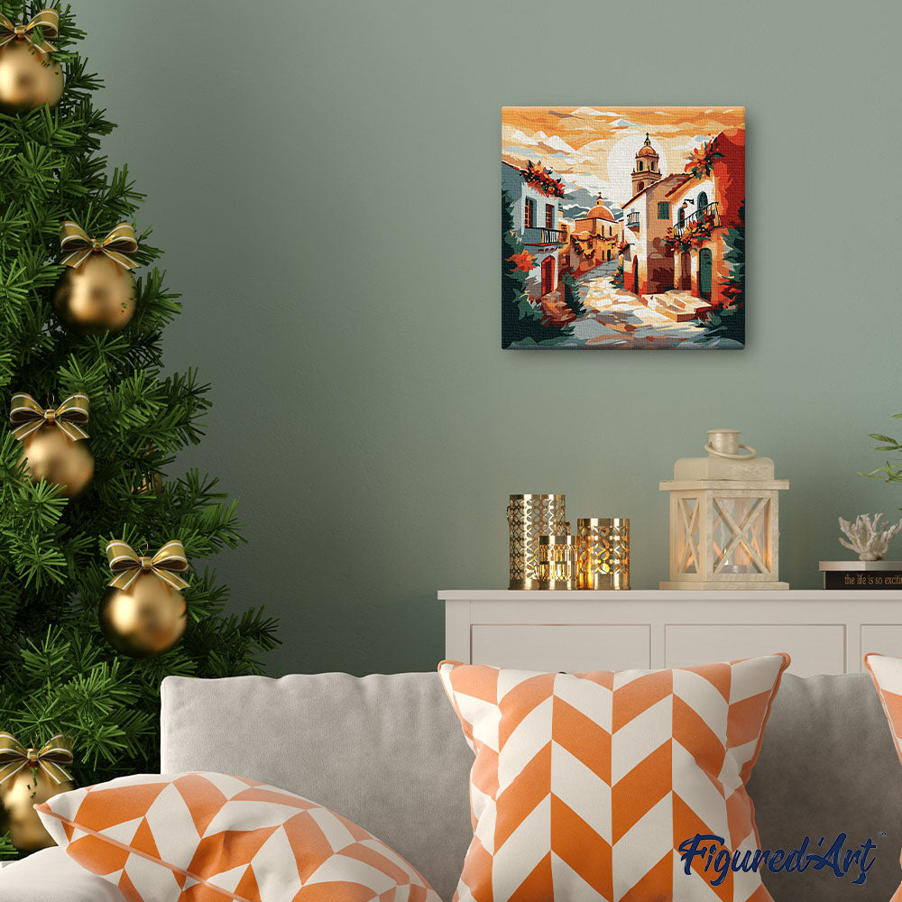 Mini Paint by numbers 8"x8" framed - Sunny Village Church