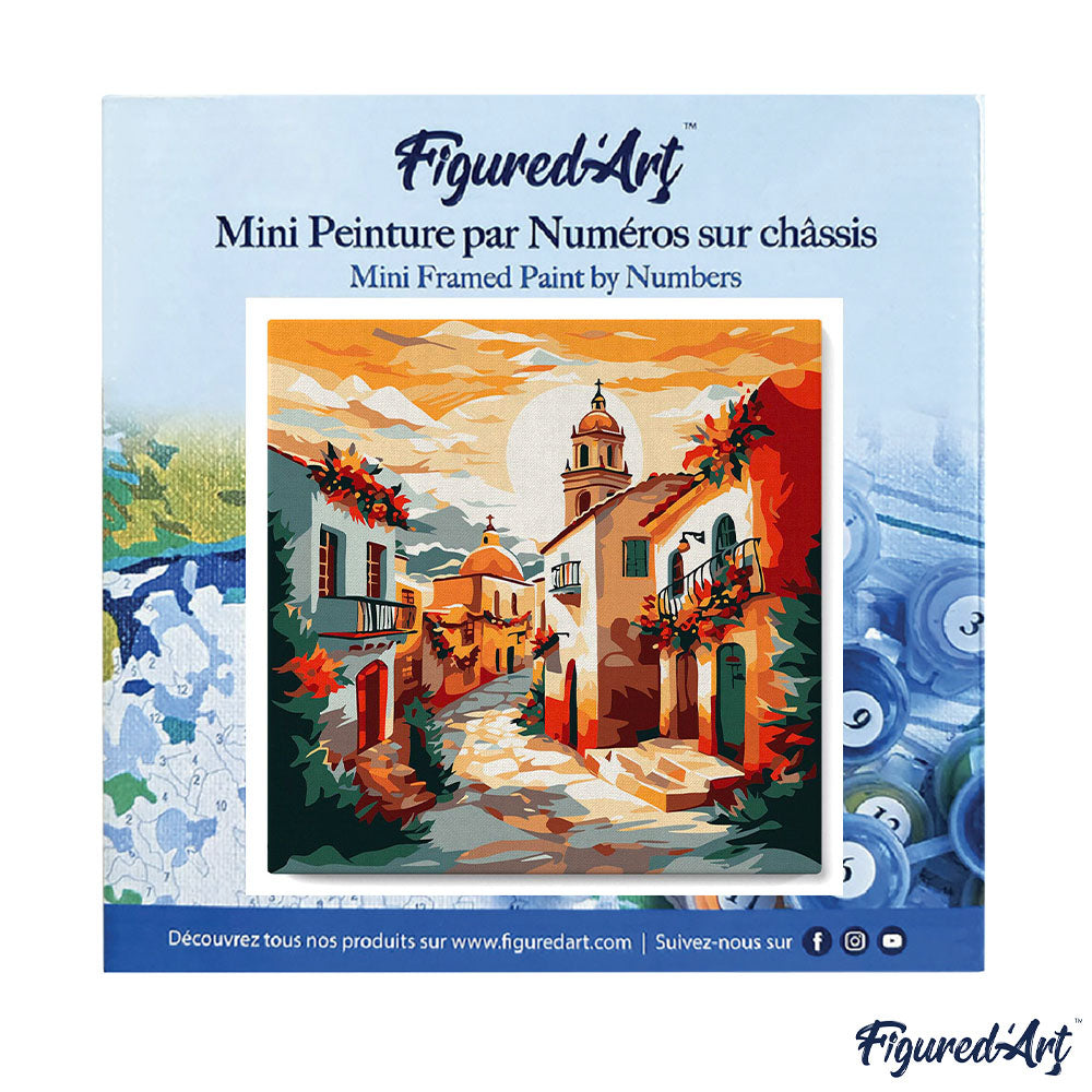 Mini Paint by numbers 8"x8" framed - Sunny Village Church
