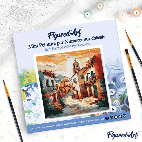 Mini Paint by numbers 8"x8" framed - Sunny Village Church