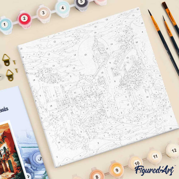 Mini Paint by numbers 8"x8" framed - Sunny Village Church