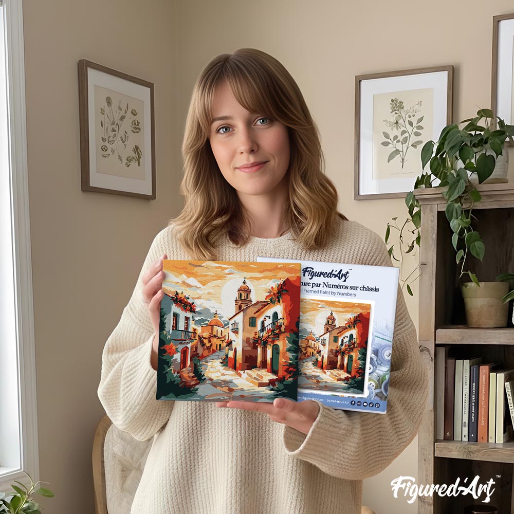 Mini Paint by numbers 8"x8" framed - Sunny Village Church