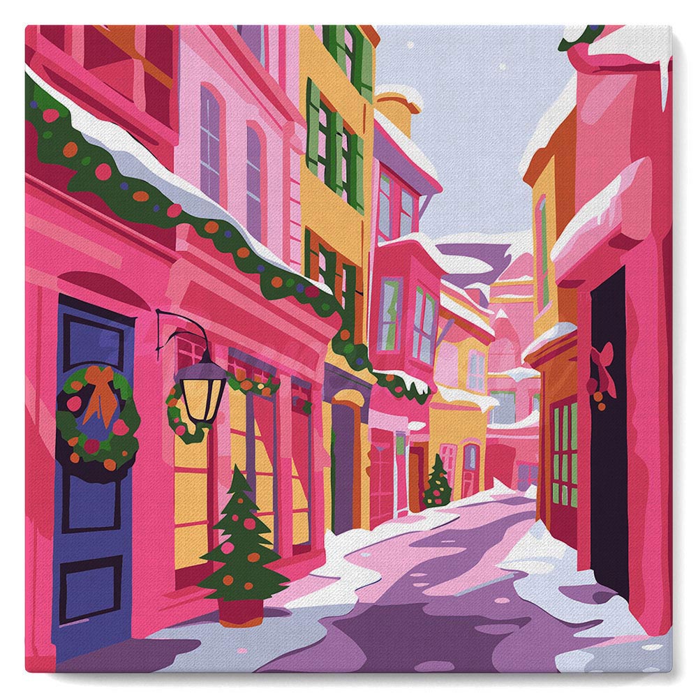 Mini Paint by numbers 8"x8" framed - Pink Christmas Alley