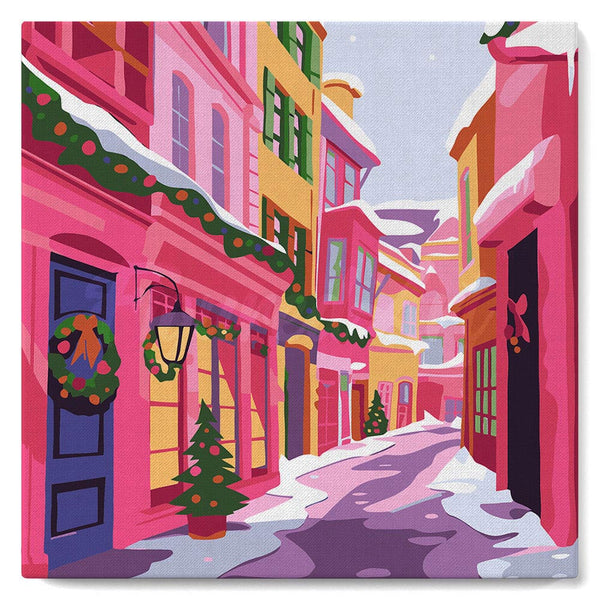 Paint by numbers kit Mini Paint by numbers 8"x8" framed - Pink Christmas Alley Figured'Art