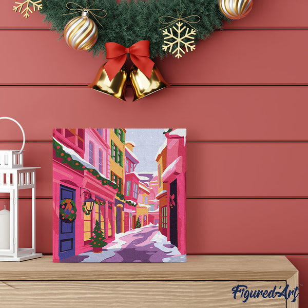 Mini Paint by numbers 8"x8" framed - Pink Christmas Alley
