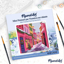 Load image into Gallery viewer, Mini Paint by numbers 8"x8" framed - Pink Christmas Alley