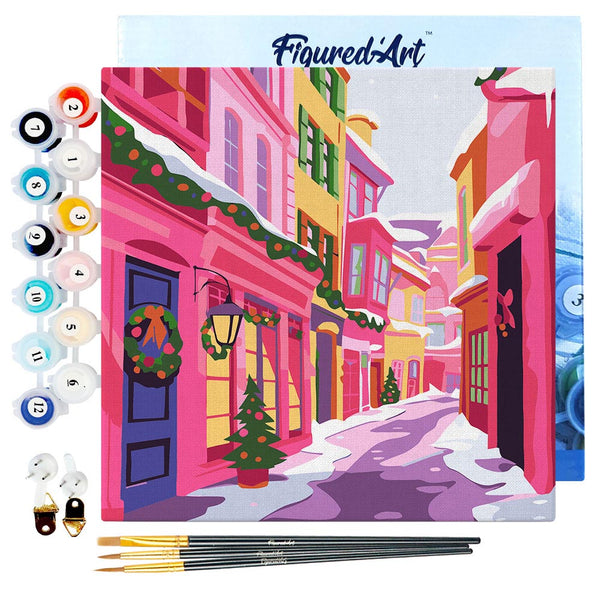 Mini Paint by numbers 8"x8" framed - Pink Christmas Alley
