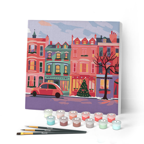Paint by numbers kit Mini Paint by numbers 8"x8" framed - Colorful Christmas Street Figured'Art