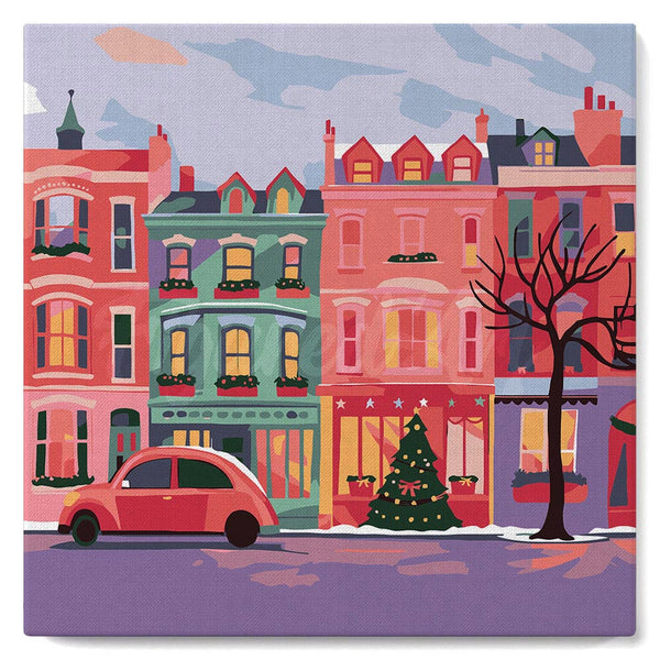 Paint by numbers kit Mini Paint by numbers 8"x8" framed - Colorful Christmas Street Figured'Art
