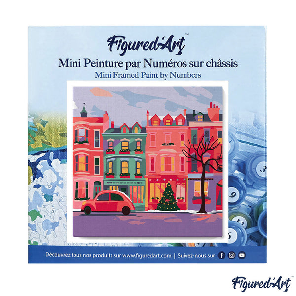 Mini Paint by numbers 8"x8" framed - Colorful Christmas Street