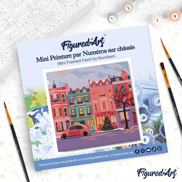 Mini Paint by numbers 8"x8" framed - Colorful Christmas Street