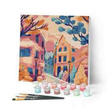 Load image into Gallery viewer, Paint by numbers kit Mini Paint by numbers 8"x8" framed - Lovely Snowy Town Figured'Art