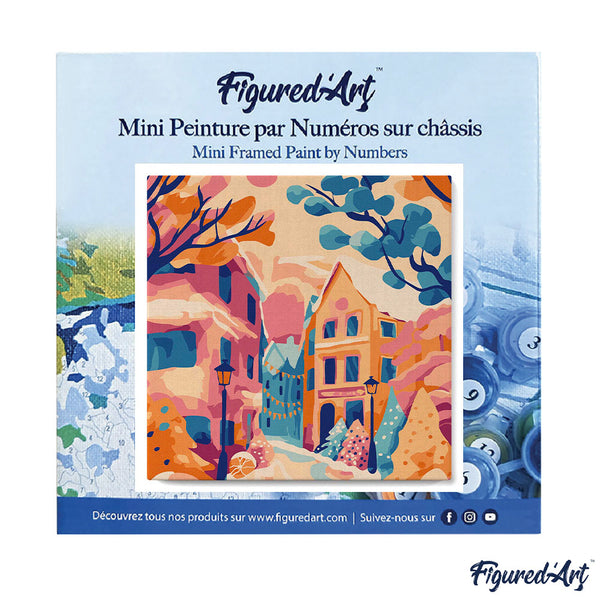 Mini Paint by numbers 8"x8" framed - Lovely Snowy Town