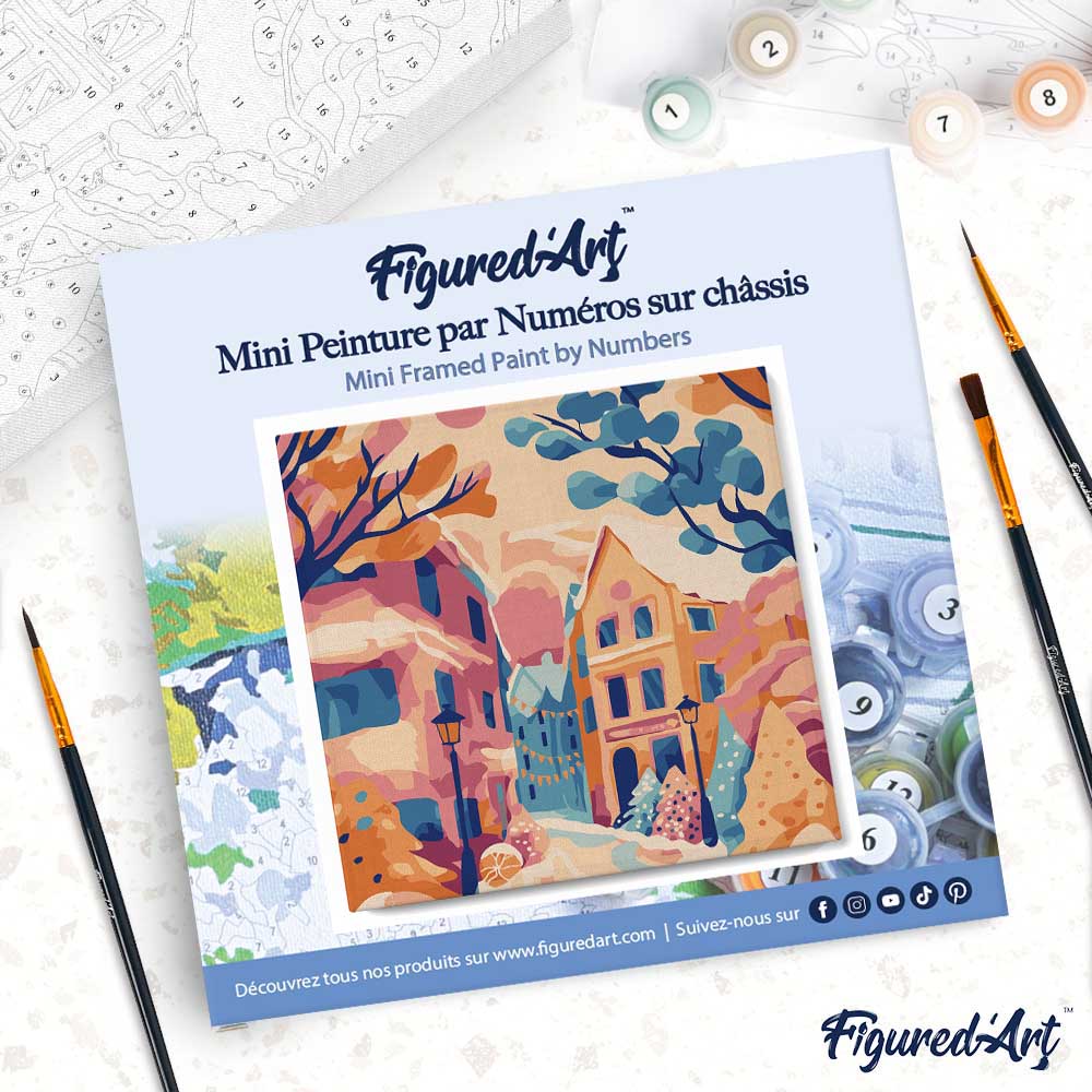 Mini Paint by numbers 8"x8" framed - Lovely Snowy Town