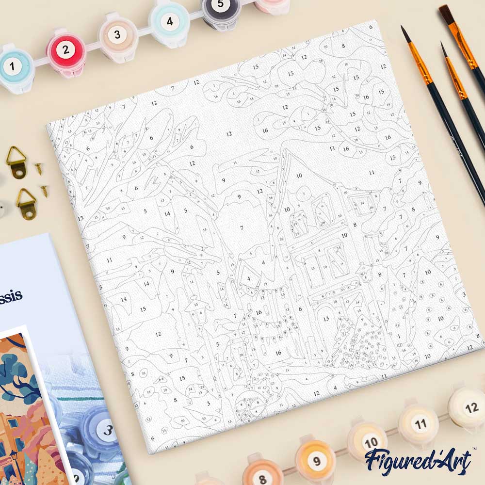 Mini Paint by numbers 8"x8" framed - Lovely Snowy Town