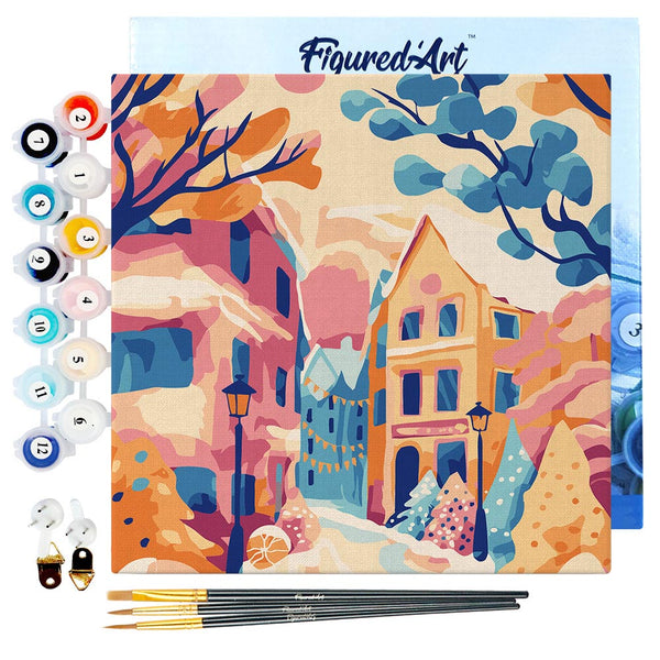 Mini Paint by numbers 8"x8" framed - Lovely Snowy Town