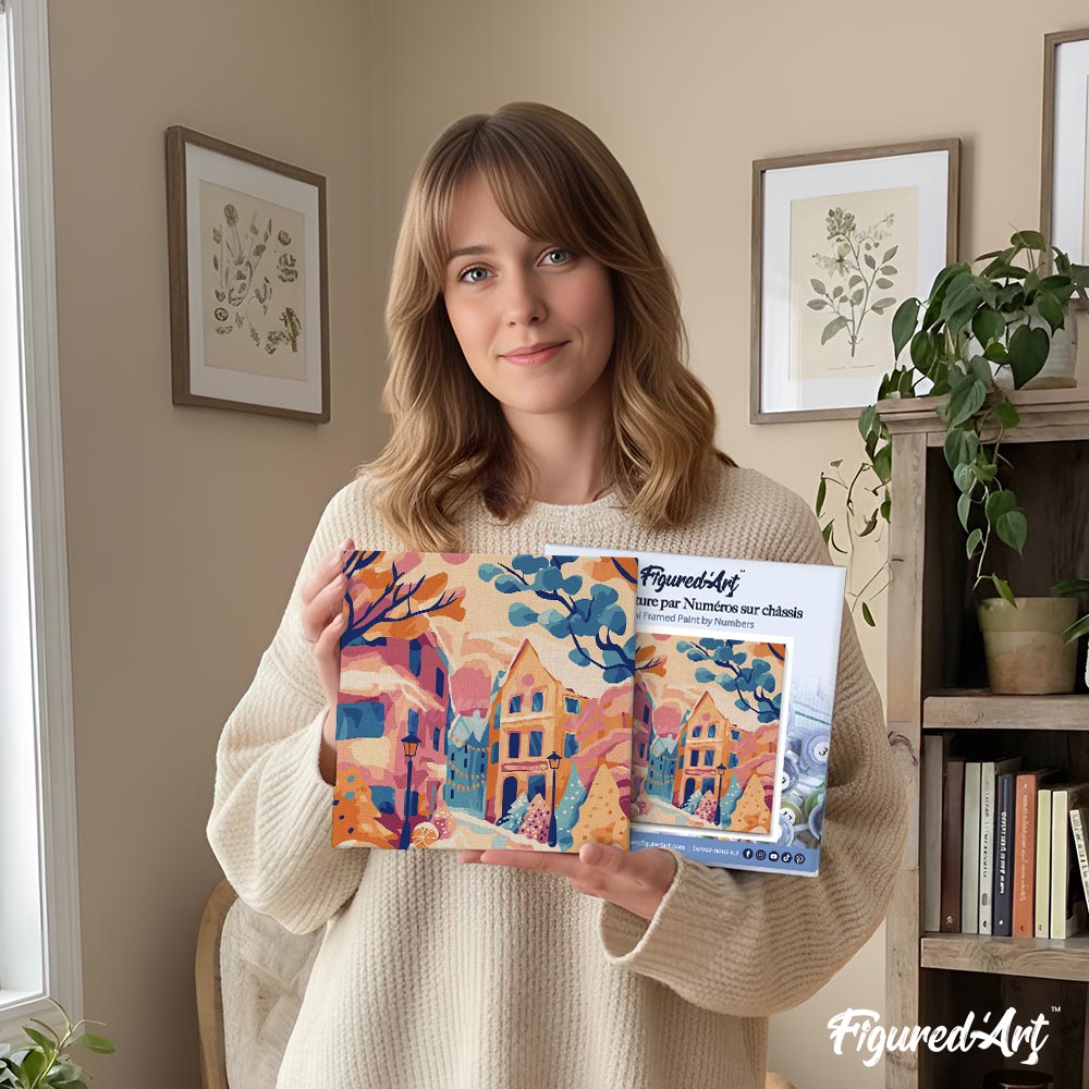 Mini Paint by numbers 8"x8" framed - Lovely Snowy Town