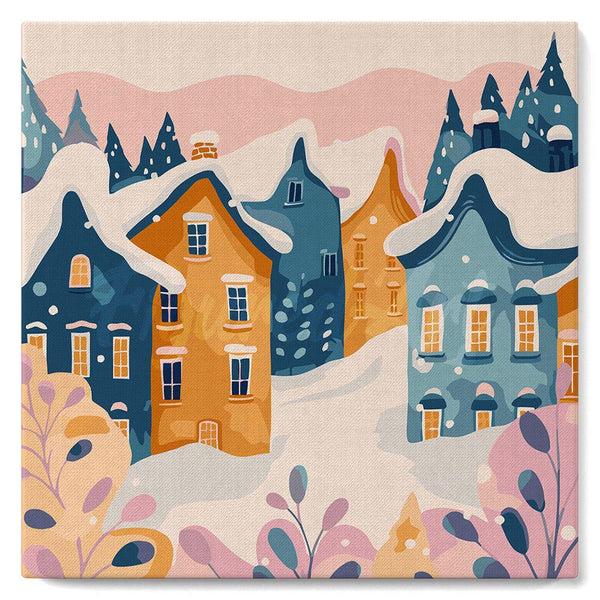 Mini Paint by numbers 8"x8" framed - Lovely Winter Village