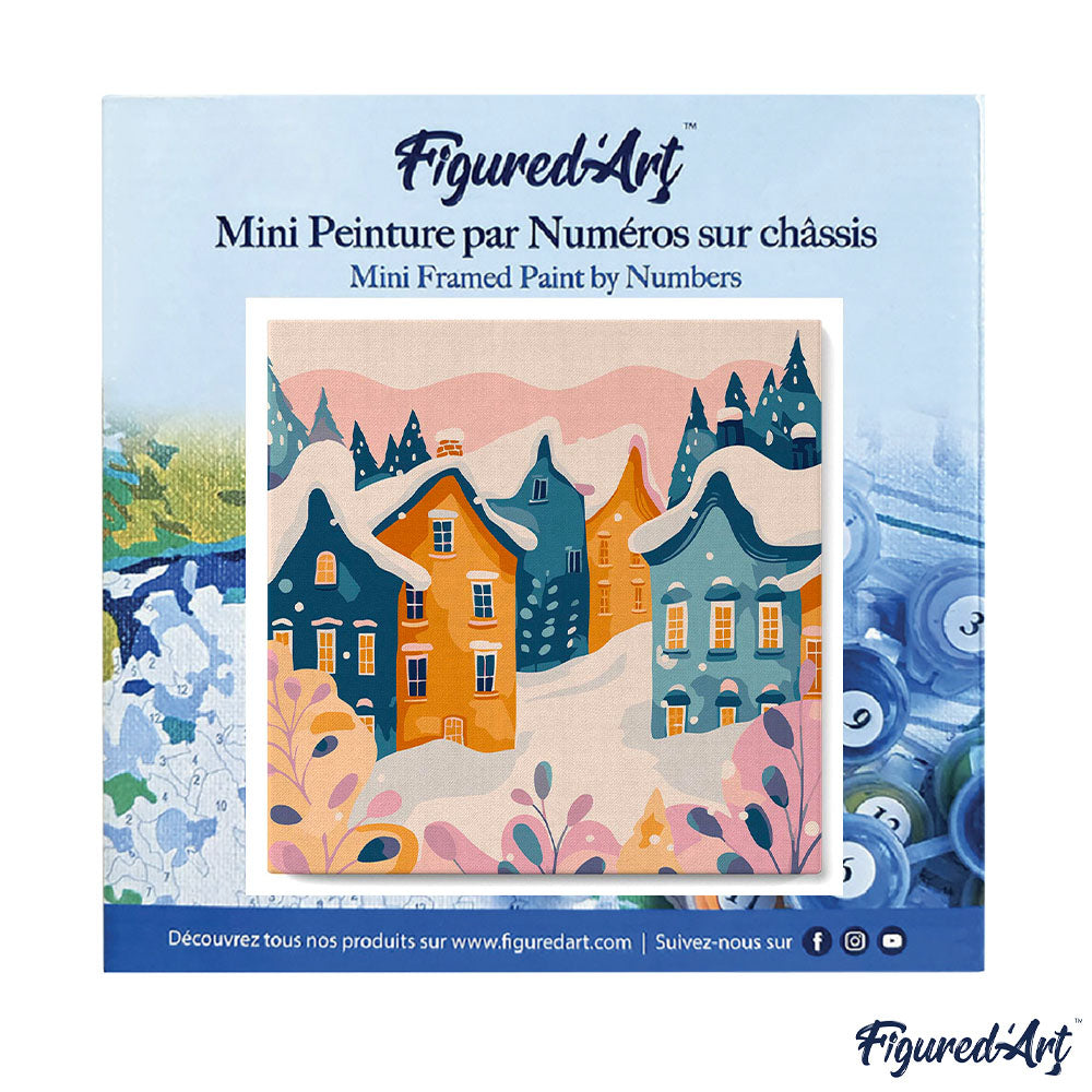 Mini Paint by numbers 8"x8" framed - Lovely Winter Village