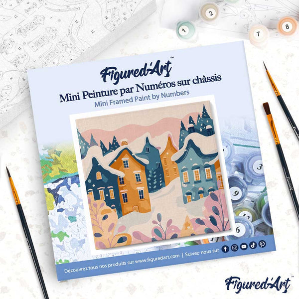 Mini Paint by numbers 8"x8" framed - Lovely Winter Village