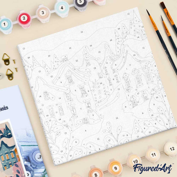 Mini Paint by numbers 8"x8" framed - Lovely Winter Village