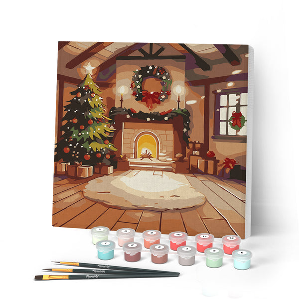 Paint by numbers kit Mini Paint by numbers 8"x8" framed - Cozy Christmas Room Figured'Art