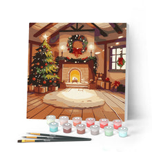 Load image into Gallery viewer, Paint by numbers kit Mini Paint by numbers 8"x8" framed - Cozy Christmas Room Figured'Art