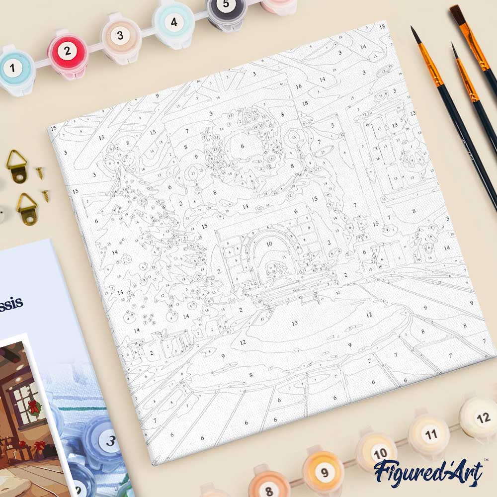 Mini Paint by numbers 8"x8" framed - Cozy Christmas Room