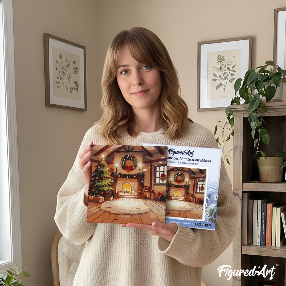 Mini Paint by numbers 8"x8" framed - Cozy Christmas Room
