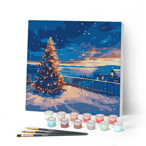 Paint by numbers kit Mini Paint by numbers 8"x8" framed - Twinkle Christmas Sunset Figured'Art