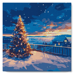 Paint by numbers kit Mini Paint by numbers 8"x8" framed - Twinkle Christmas Sunset Figured'Art