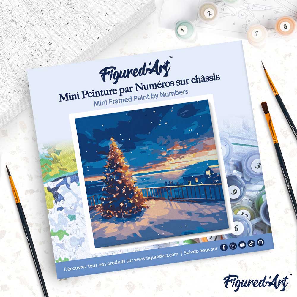 Mini Paint by numbers 8"x8" framed - Twinkle Christmas Sunset