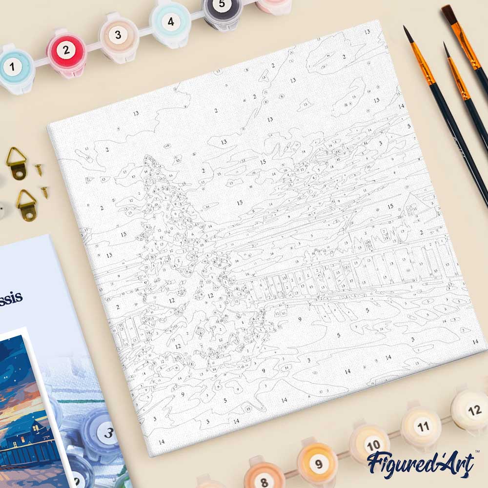 Mini Paint by numbers 8"x8" framed - Twinkle Christmas Sunset