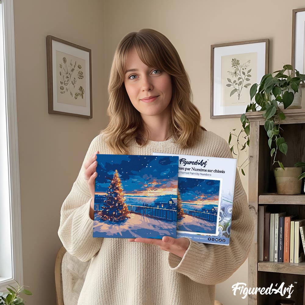 Mini Paint by numbers 8"x8" framed - Twinkle Christmas Sunset