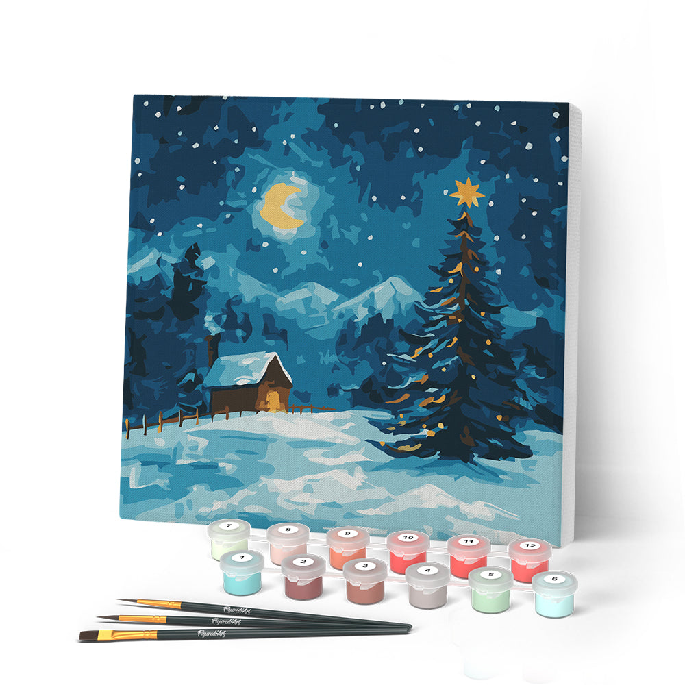 Paint by numbers kit Mini Paint by numbers 8"x8" framed - Starry Christmas Night Figured'Art