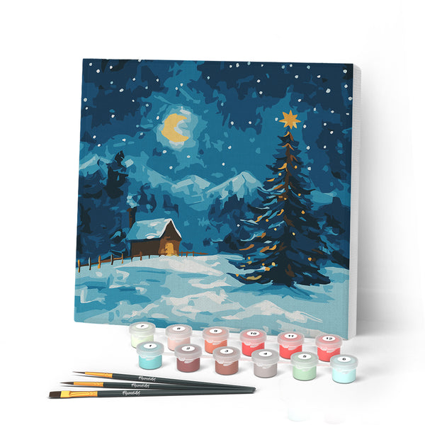 Paint by numbers kit Mini Paint by numbers 8"x8" framed - Starry Christmas Night Figured'Art