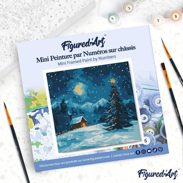 Mini Paint by numbers 8"x8" framed - Starry Christmas Night